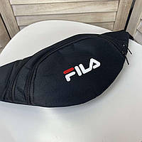 Спортивная мужская сумка бананка FILA черная на два отдела