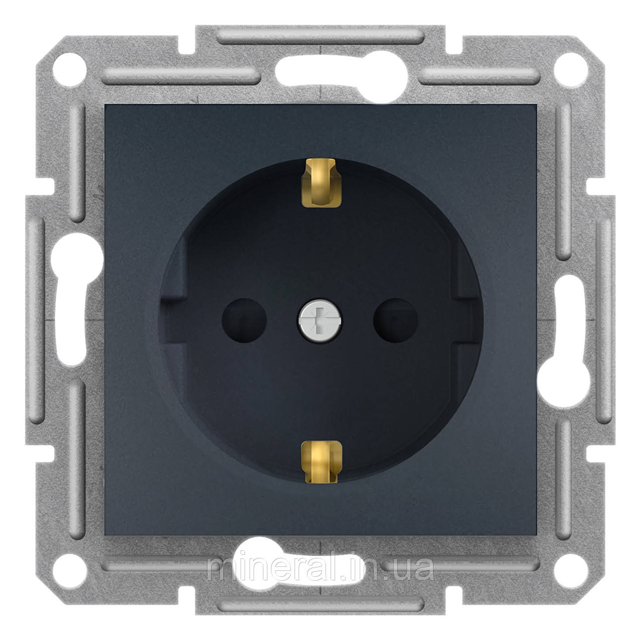 Розетка 220В, антрацит, пластик, із заземленням, без захисної кришки, зі шторками, Schneider Electric, Asfora