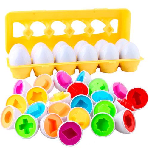 Іграшка сортер розвиваюча для дітей яйця пазли, 12 штук в лотку, Фігури