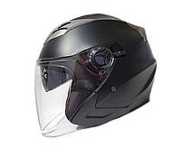 Мото шлем открытый, с очками черный матовый размер M(57-58)