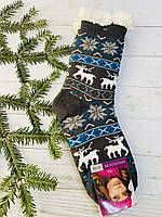 Шкарпетки жіночі з хутра, шкарпетки з овечої шерсті , новорічні носки, носки олені 35-38, 39-41 сірі