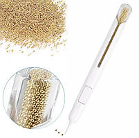 Ручка для дизайну нігтів з металевими золотими бульонками