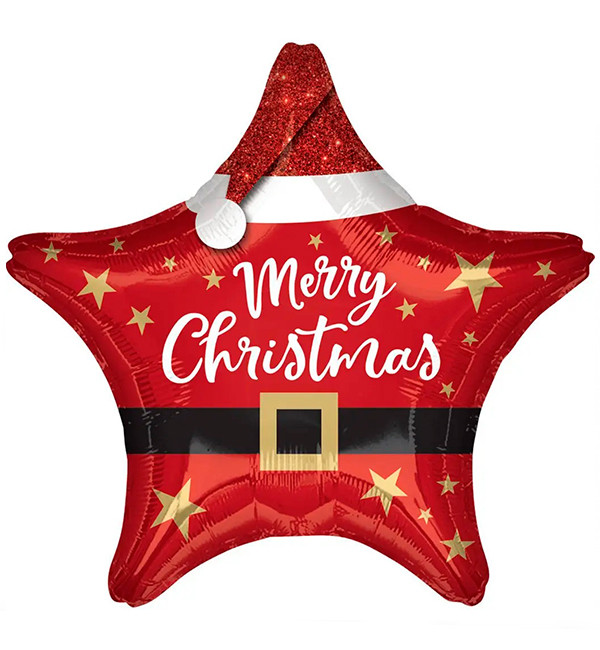 Повітряні кулі зірка "Merry Christmas", d-45 см