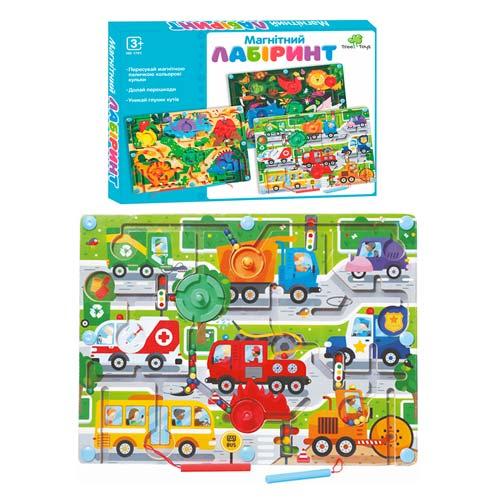Деревяна розвиваюча дошка Магнітний лабіринт, LimoToy, машинки, 40*30*4 см (MD1791)