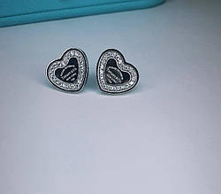 Сережки на гвоздиці Тіффані у вигляді серця з камінням Сталь топ