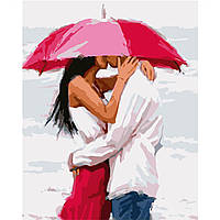 Картина по номерам Strateg ПРЕМИУМ Поцелуй под зонтиком с лаком 40х50 см VA-1575