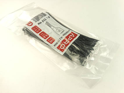 Хомут пластиковий APRO 150х4 (100 шт. в уп.) чорний, 1 ПАКОВКА (CT-B4150)