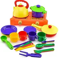 Набор посуды для детей с газовой плитой 1047, игрушечная посуда 34 элемента