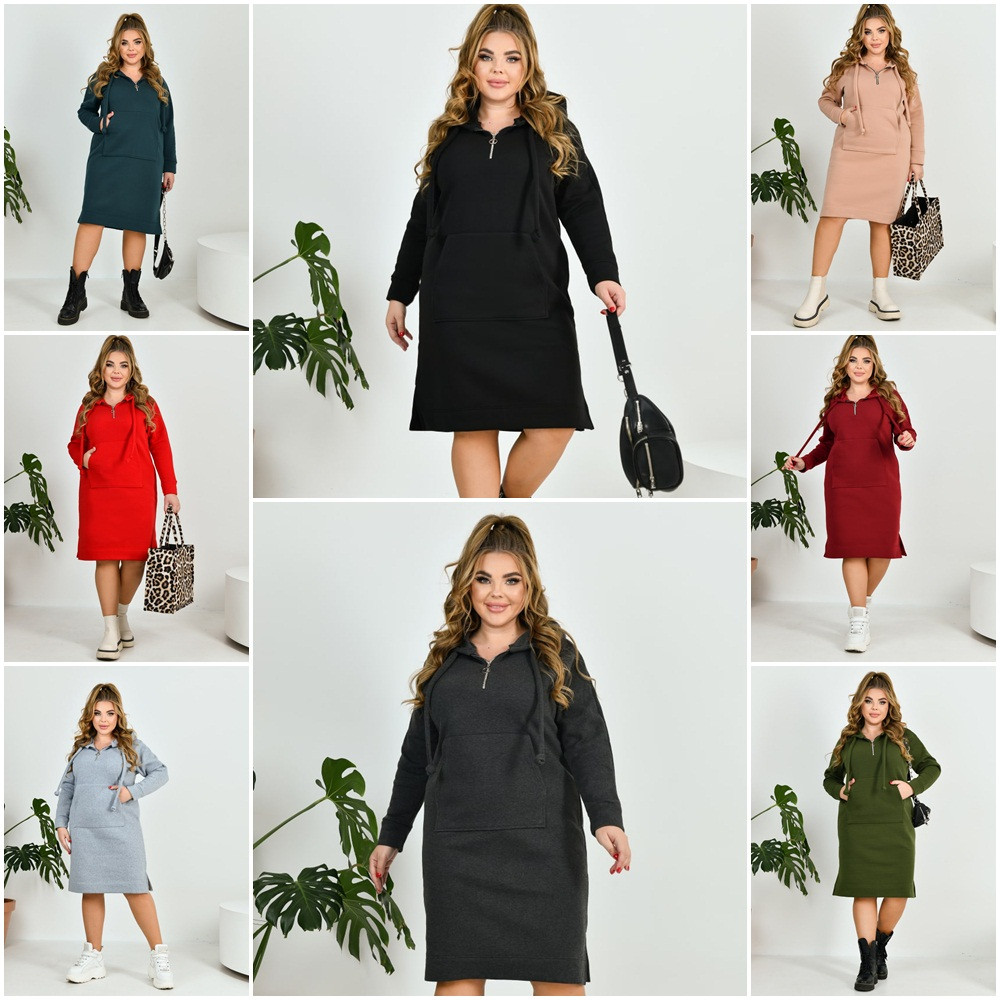 Тепла сукня-худі тринитки на флісі великі розміри