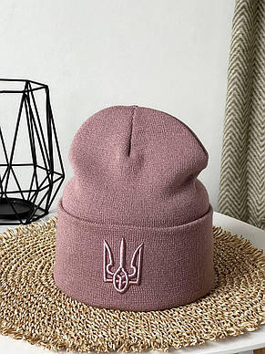 Шапка патріотична Тризуб в'язка onesize пудра, фото 1