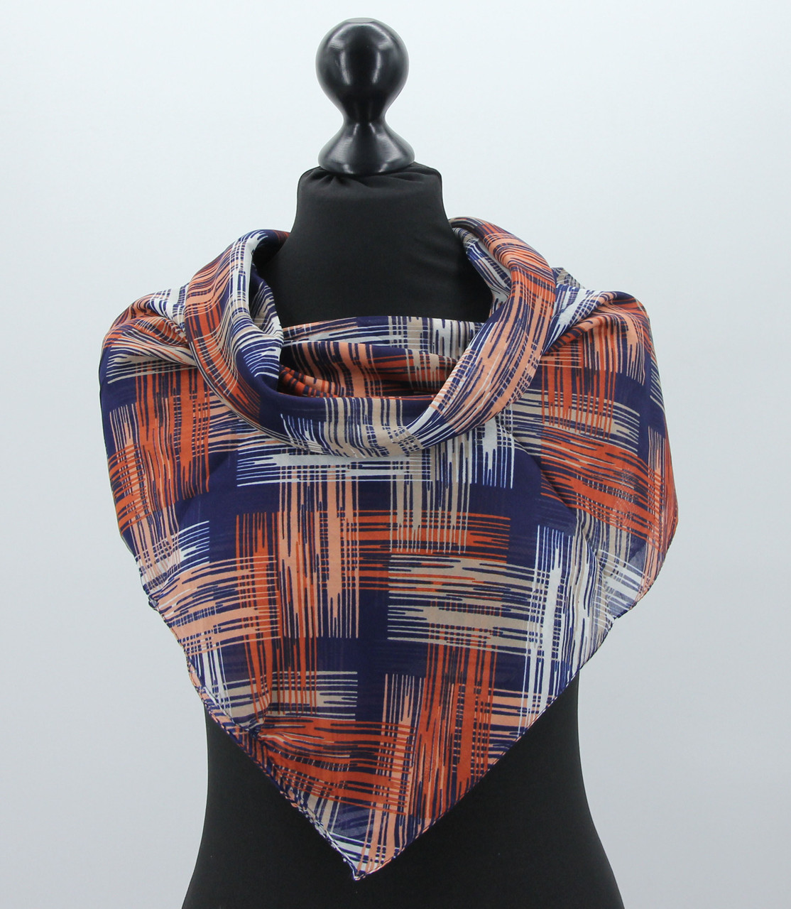 Хустка M&JJ МАДЕН Коттон Штрихи Синій+помаранчевий 90х90 см (565), фото 1