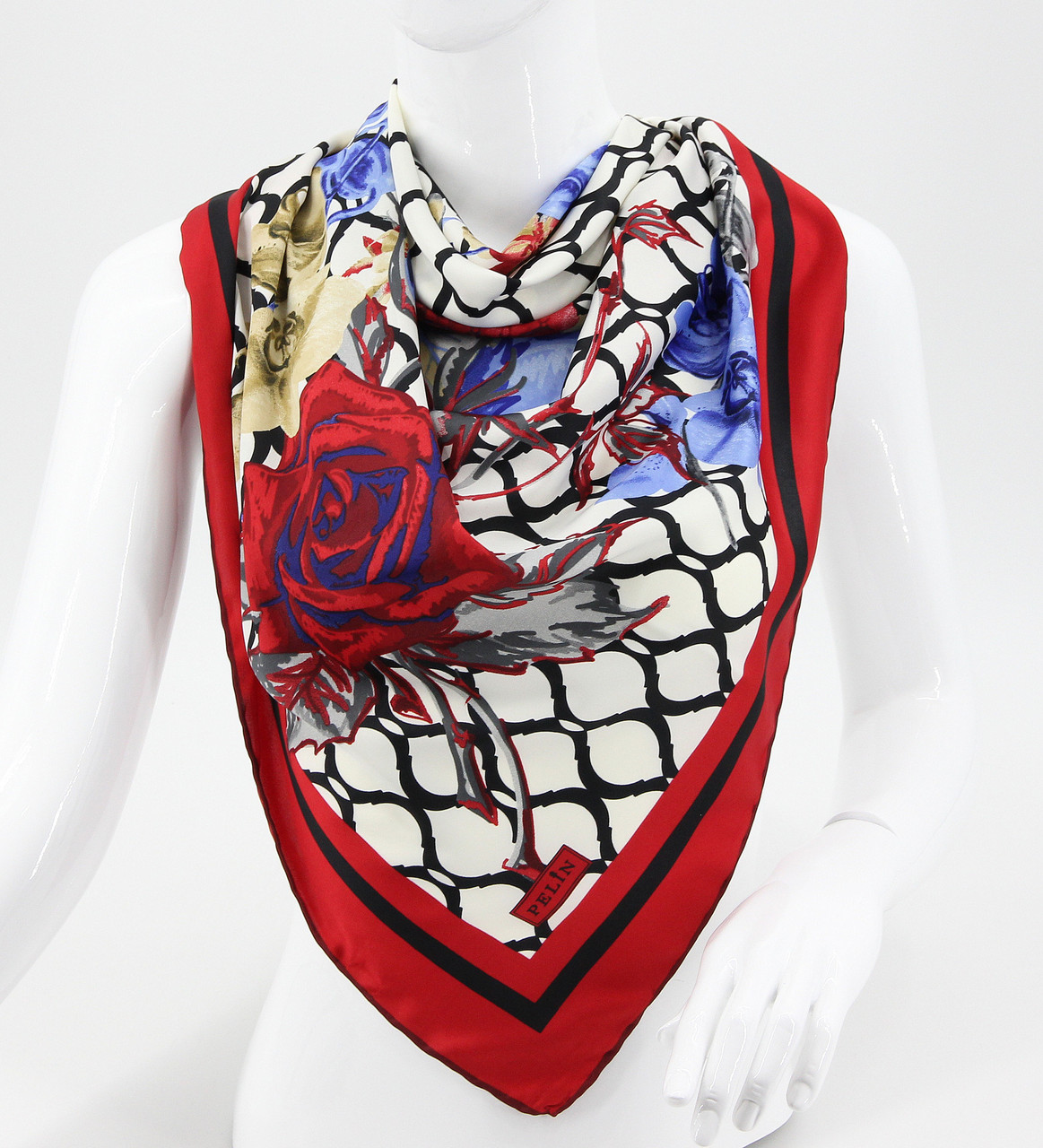 Хустка  M&JJ ІЗМіР Шовк Синій/Червоний 95х95 см (2619), фото 1