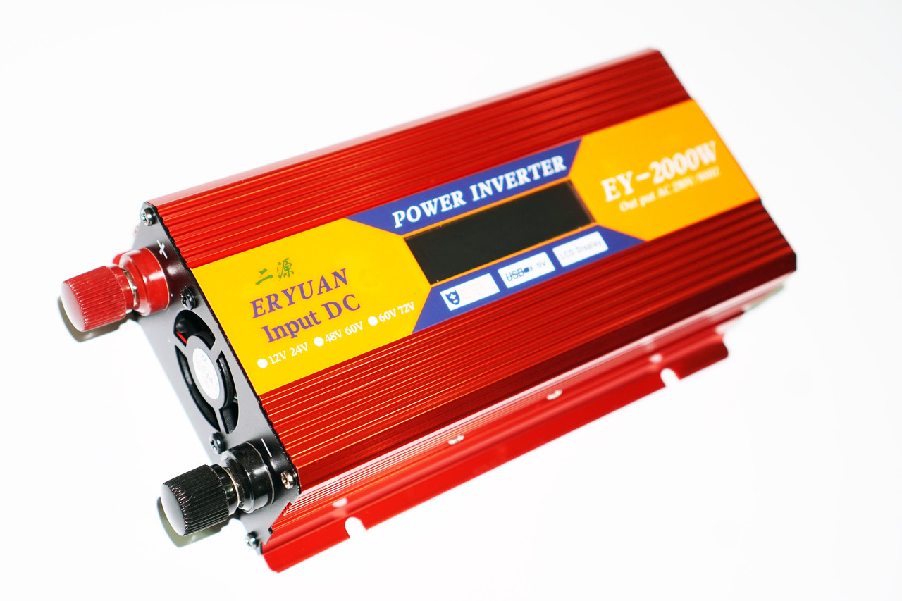 12V-220V 2000W Red Перетворювач струму AC/DC з LCD-дисплеєм