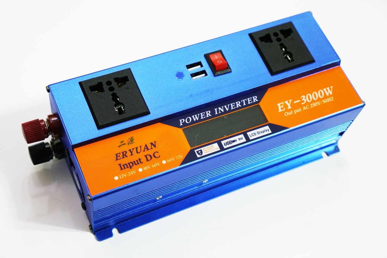 12V-220V 3000W Blue Перетворювач струму AC/DC з LCD-дисплеєм
