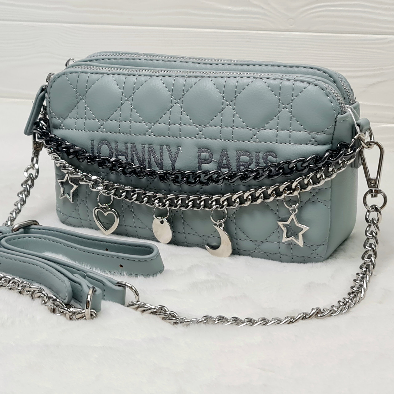 Сумка жіноча крос-боді з ланцюжком M&JJ Сіро-блакитний 22х13х7 см (4078), фото 1