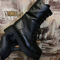 Ботинки женские молодёжные кожаные чёрные зимние высокие размер 36. 37.38..40. Foot step код-(368)