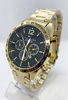 Часы наручные мужские Тоmmy Нilfigеr (Томми Хилфигер) Золотистые с черным циферблатом ( код: IBW792YB )