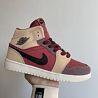 Женские кроссовки Nike Air Jordan 1 Retro High Multicolor (бежевые с бордовым и сиреневым) крутые кроссы 0344v 37