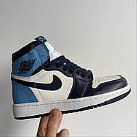 Женские кроссовки Nike Air Jordan 1 Retro Blue (голубые с черным и белым) стильные высокие кроссы 0312v топ 37