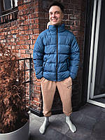 Мужская зимняя куртка (синяя) sKB45 качественный молодежный пуховик без капюшона на морозы топ M