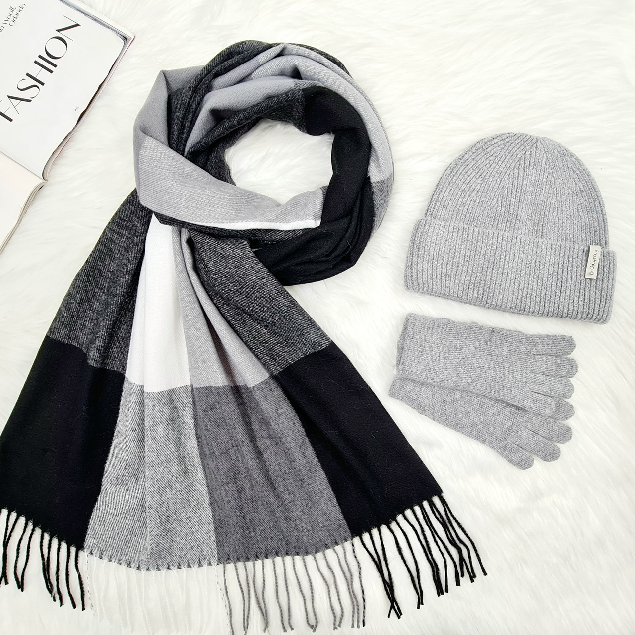 Комплект жіночий зимовий ангора з вовною на флісі (шапка+шарф+рукавички) ODYSSEY 57 - 60 см різнокольоровий 12972 - 1125 - 4002, фото 1