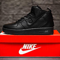 Мужские зимние кроссовки Nike Air Force (чёрные) высокие удобные полуспортивные кеды с мехом 2133 топ 45
