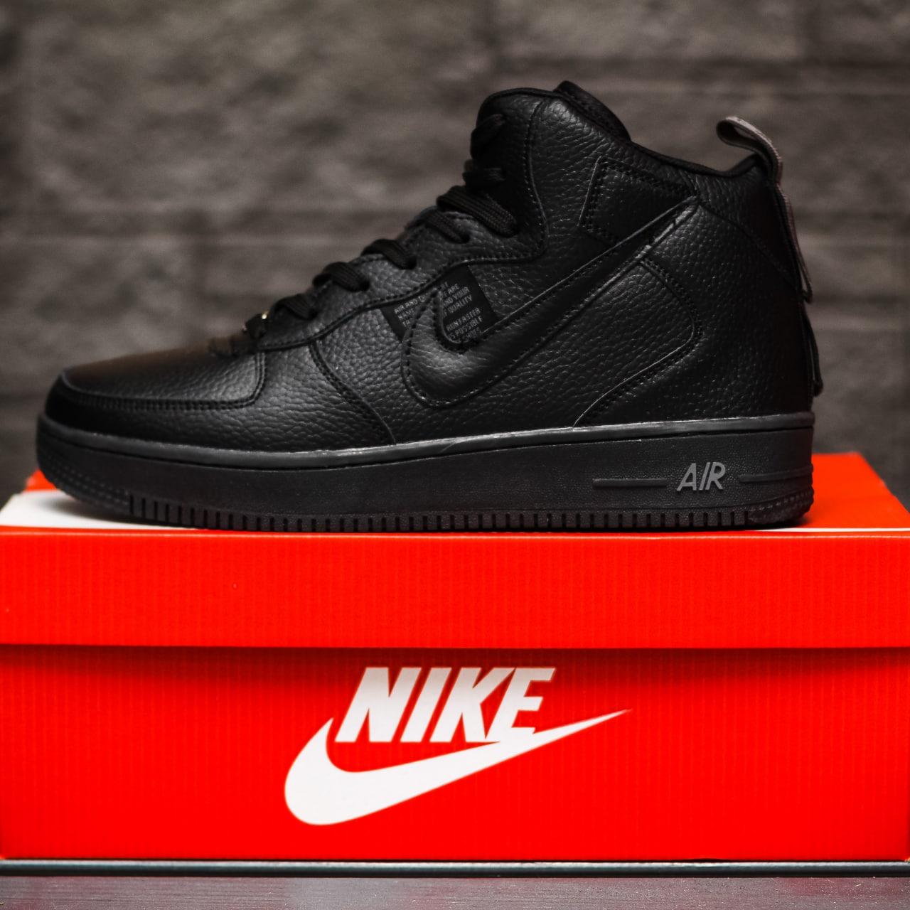 Мужские зимние кроссовки Nike Air Force (чёрные) высокие удобные полуспортивные кеды с мехом 2133 топ 46 - фото 1 - id-p1711449834