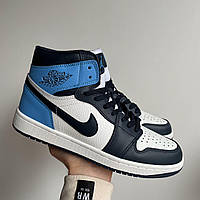 Мужские кроссовки Nike Air Jordan 1 Retro Blue (синие с чёрным и белым) высокие спортивные кроссы 0457v топ