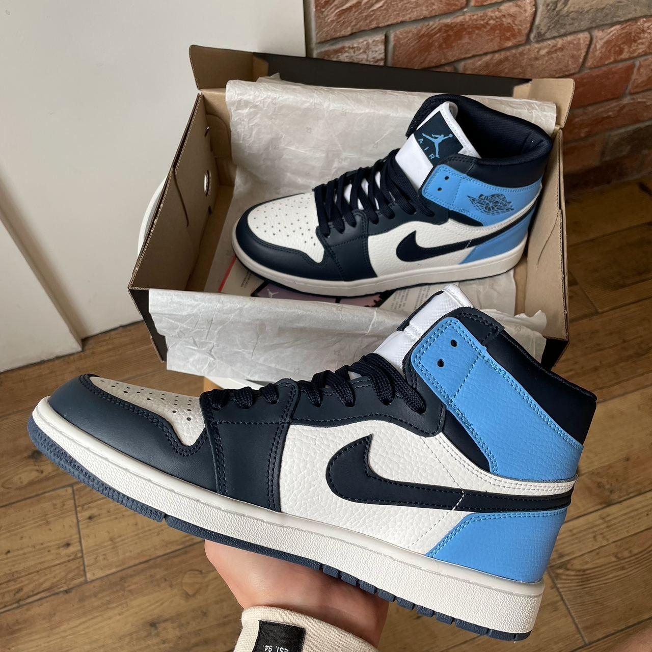 Мужские кроссовки Nike Air Jordan 1 Retro Blue (синие с чёрным и белым) высокие спортивные кроссы 0457v топ - фото 6 - id-p1711450420