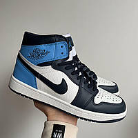 Мужские кроссовки Nike Air Jordan 1 Retro Blue (синие с чёрным и белым) высокие спортивные кроссы 0457v топ 42