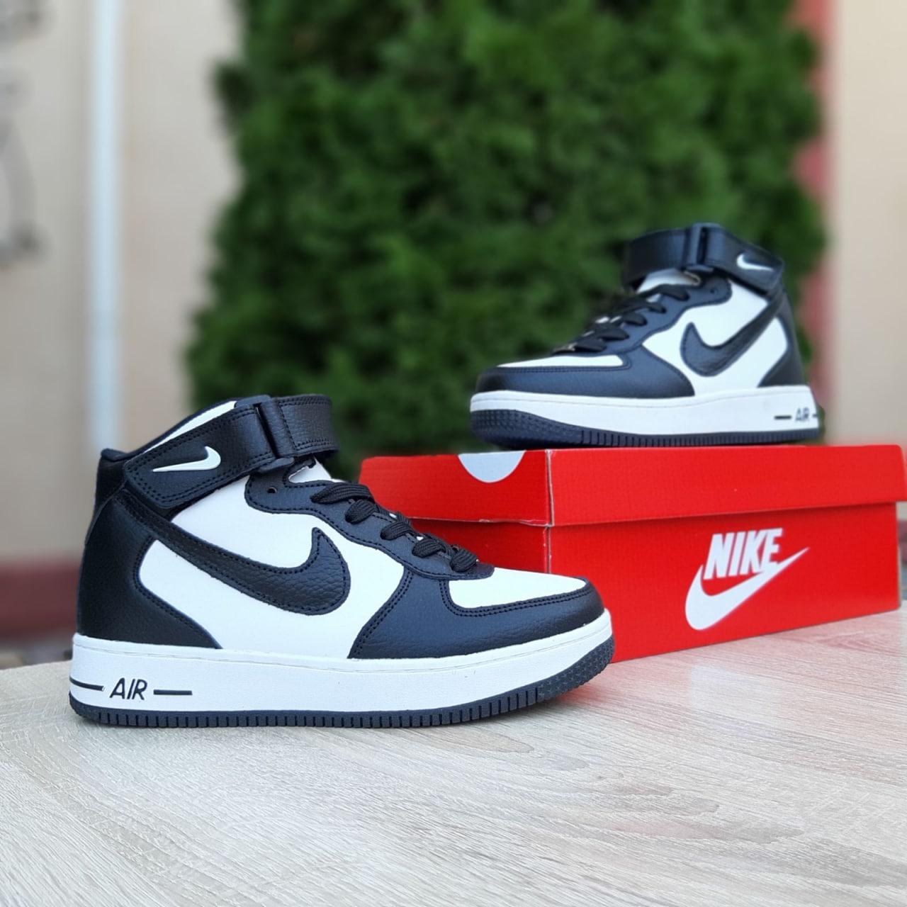 Женские зимние кроссовки Nike Air Force 1' 82 (белые с чёрным) высокие утеплённые молодёжные кеды О3880 cross - фото 2 - id-p1711450125