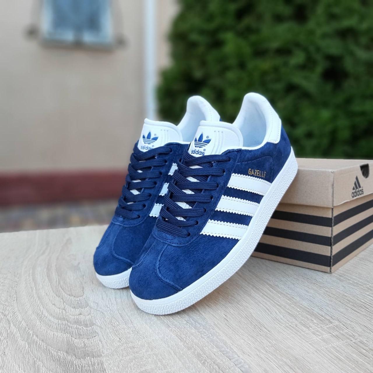 Женские кроссовки Adidas Gazelle (синие с белым) стильные универсальные кеды на танкетке О20649 cross - фото 2 - id-p1711450238