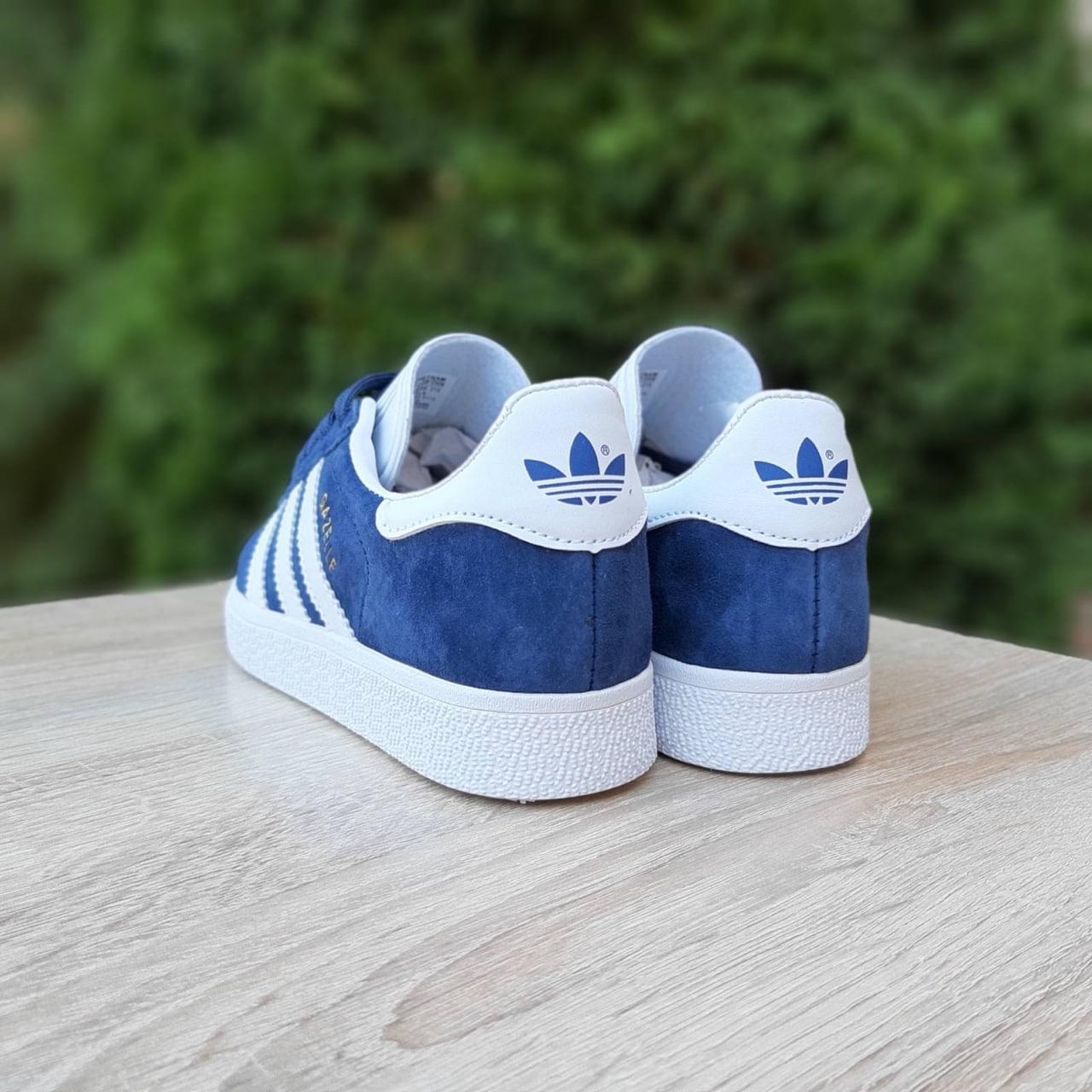 Женские кроссовки Adidas Gazelle (синие с белым) стильные универсальные кеды на танкетке О20649 cross - фото 4 - id-p1711450238