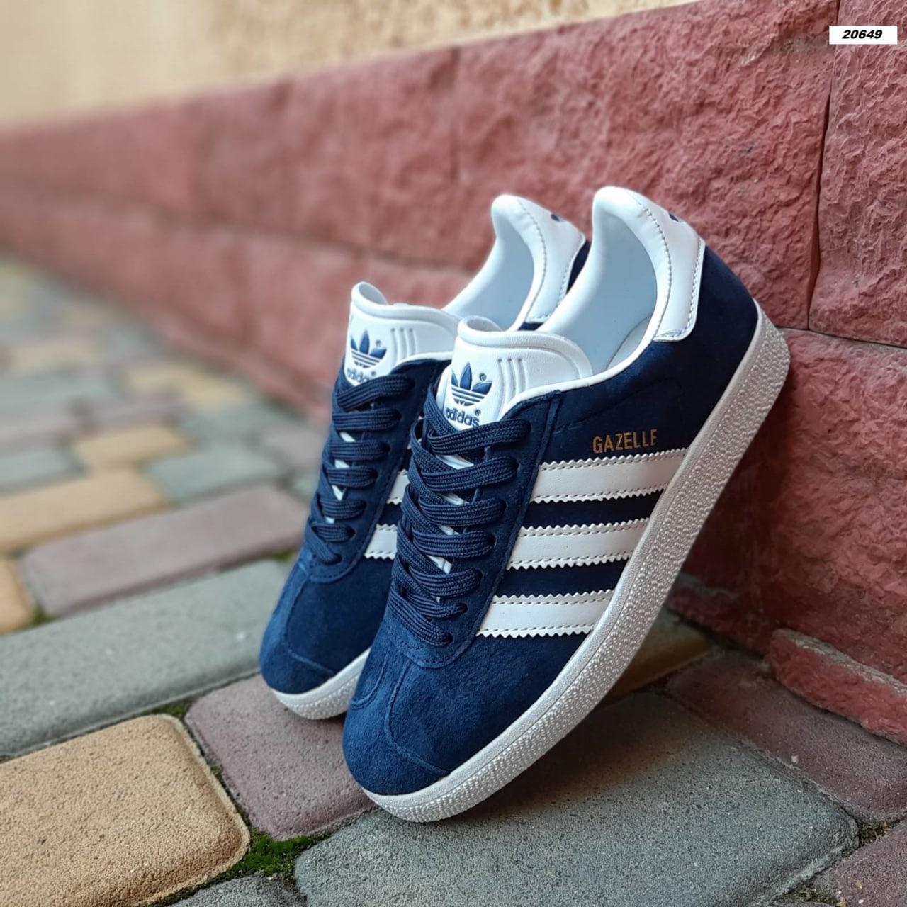 Женские кроссовки Adidas Gazelle (синие с белым) стильные универсальные кеды на танкетке О20649 cross - фото 10 - id-p1711450238