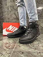 Мужские зимние кроссовки Nike Air Force WINTER (чёрные) высокие универсальные стильные кеды с тёплым мехом топ 46