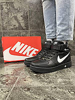 Мужские зимние кроссовки Nike Air Force WINTER (чёрные с белым) высокие стильные кроссы с тёплым мехом топ 43