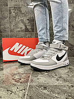 Мужские зимние кроссовки Nike Air Force WINTER White/Gray (белые с серым) высокие крутые кроссы с мехом топ 44