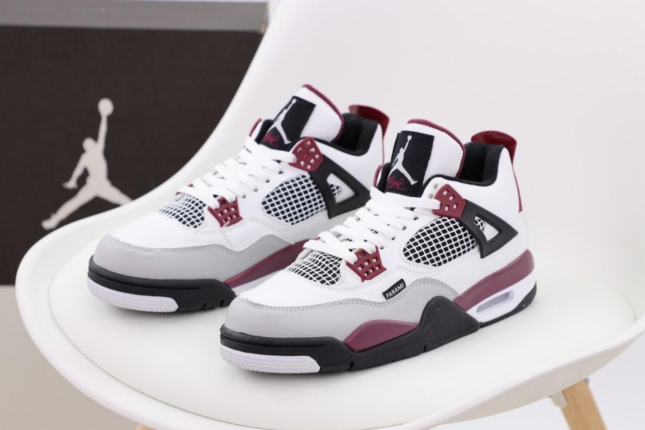 Чоловічі кросівки Nike Air Jordan 4 (білі з бордовим/чорним/сірим) низькі кольорові кроси К13083 top, фото 1