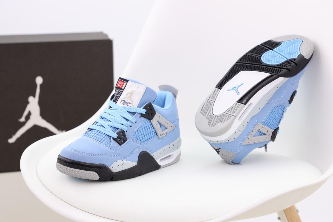 Чоловічі кросівки Nike Air Jordan 4 (блакитні із сірим і чорним) низькі молодіжні повсякденні кроси К13069 top, фото 1