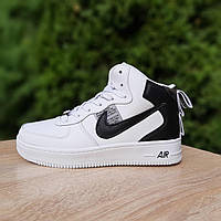 Женские зимние кроссовки Nike Air Force 1 '82 (белые с чёрным) высокие модные кеды с мехом О3850 cross