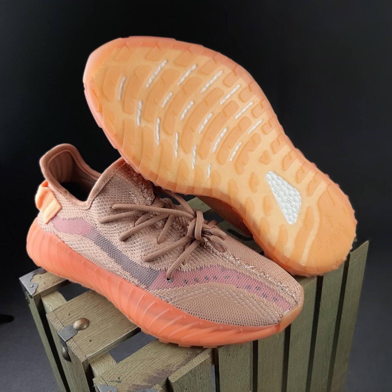Женские кроссовки Adidas Yeezy Boost 350 (серо-коричневые с оранжевым) модные лёгкие деми кроссы О20650 cross - фото 9 - id-p1711455119