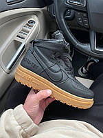 Мужские зимние кроссовки Nike Air Force Gore-tex (чёрные на коричневой подошве) высокие меховые кеды Ar99449