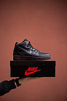 Мужские зимние кроссовки Nike Air Force 1 High (чёрные) высокие тёплые кеды на меху М0682 cross