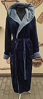 Теплый махровый мужской халат, длинный, с капюшоном р. Л (46-48), ХЛ (48-50), 2ХЛ (52-54), 3ХЛ (54-56) синий