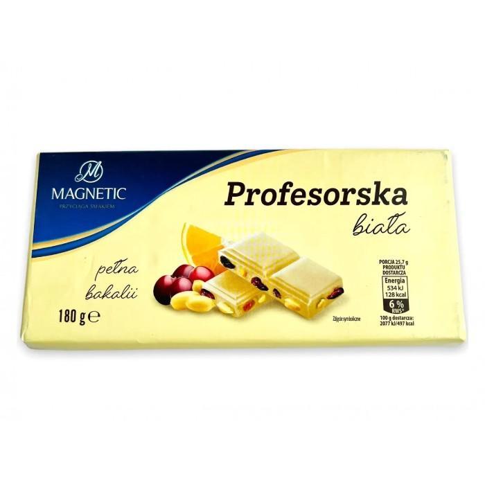 Шоколад білий зі шматочками апельсина, родзинок і арахіс Magnetic Profesorska, 180 г, Польща, фото 1
