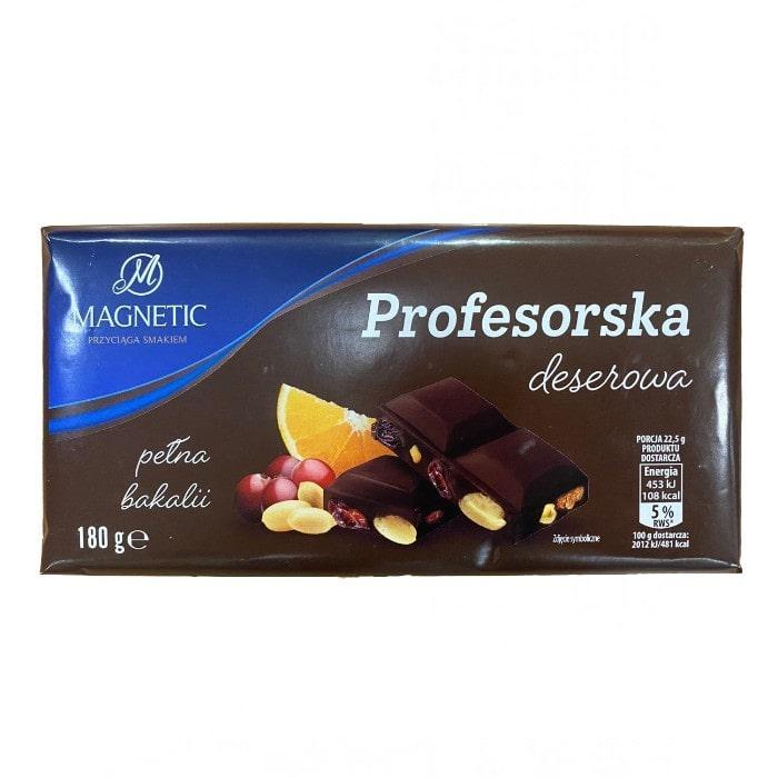Шоколад темний з апельсином, родзинками та арахісом Magnetic Profesorska, 180 г, Польща