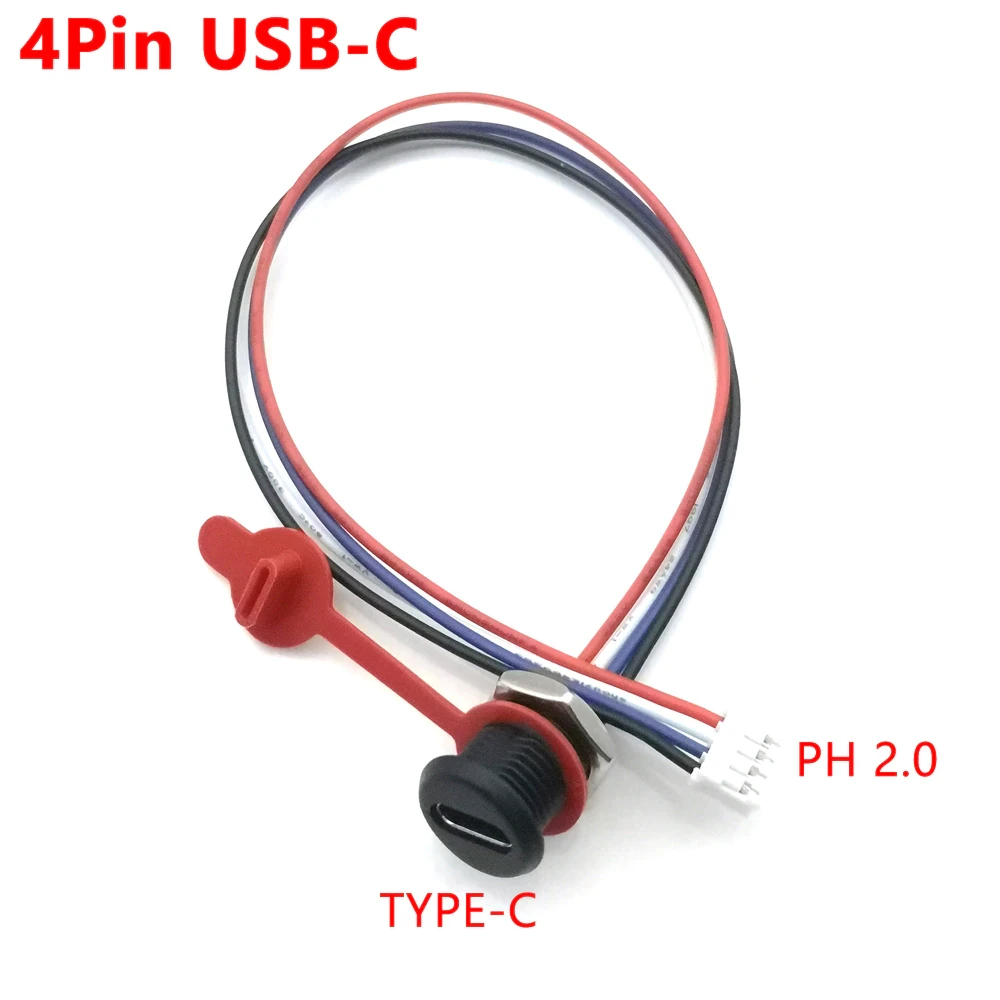 Врізний роз'єм під гайку USB Type C - PH2.0-4P гніздо мама вологозахисна 4 пін Q-118D