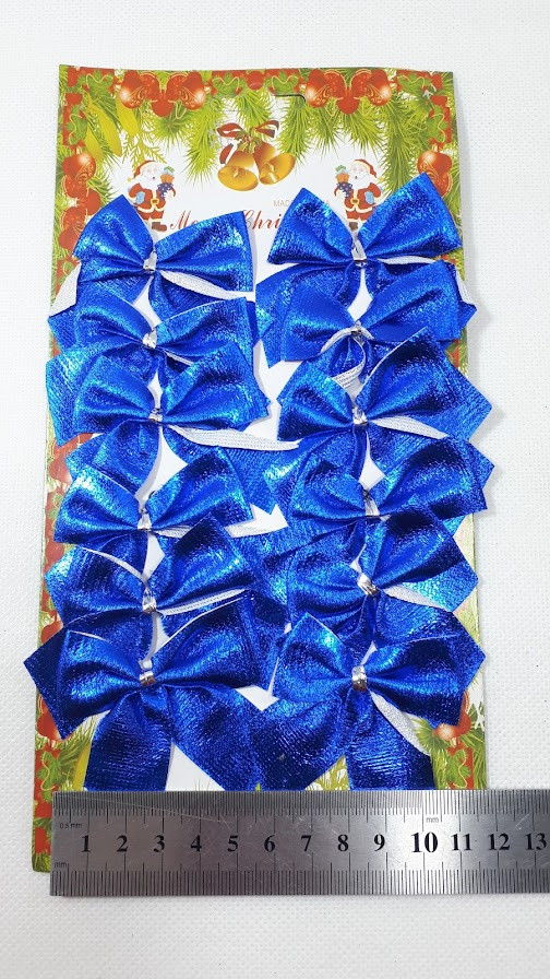 Блискучий синій бантик - новорічний декор для подарунків( розмір банта 2.5*5.5 см)1 уп-12 бантів
