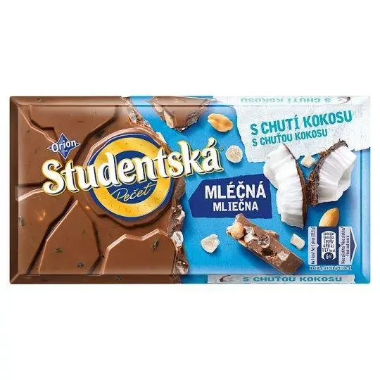 Шоколад молочний Studentska Mlecna кокос арахісом, 180 г, Чехія