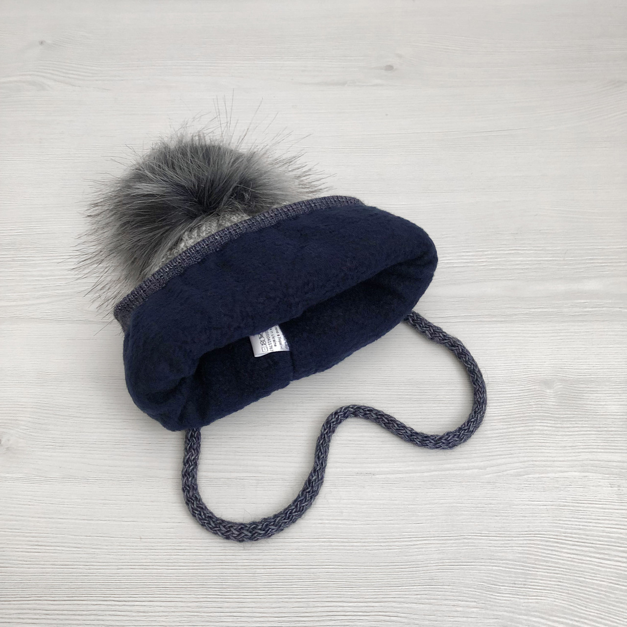 Теплый детский комплект для мальчика 1-2-3-4 года: шапка на флисе + вязаный шарф - хомут, темно-синий джинс - фото 6 - id-p1493242201